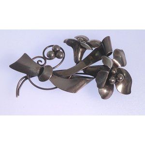 Pretty Flower Bouquet Sterling Silver Brooch Signed A&Z